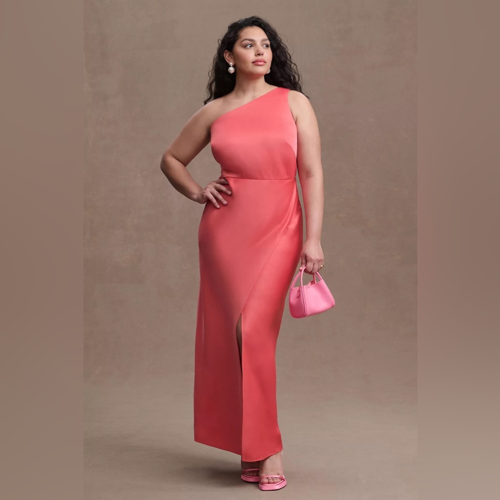 BHLDN Dylan One-Shoulder Satin Side-Slit Maxi Gown Dress
